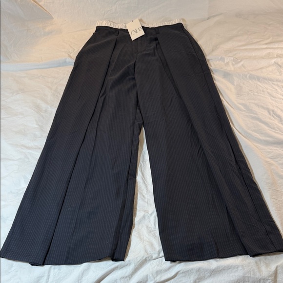 Zara Navy Pinstripe Wide-Leg Pants - Picture 1 of 9